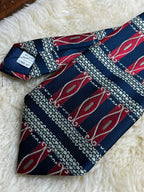 St Michael Marks & Spencer - Navy Blue Burgundy Red Woven Tie UK