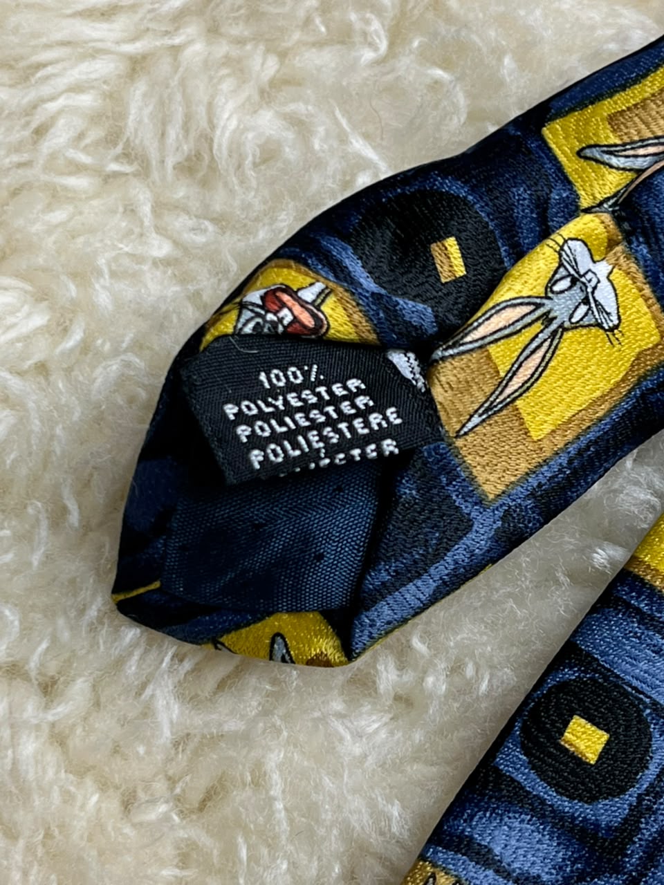 Vintage 1998 Looney Tunes Bugs Bunny - Blue Yellow Cartoon Grid Tie