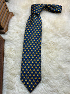 Italian Made Pure Silk - Navy Blue Winged Venetian Lion Print tie