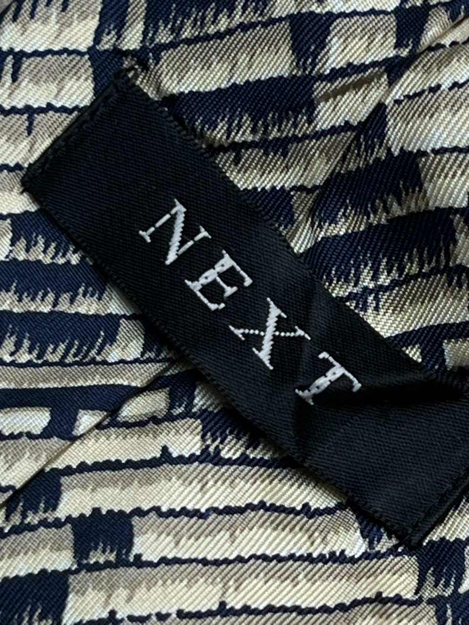 Next 100% Silk - Navy Cream Abstract Architectural Geometric tie