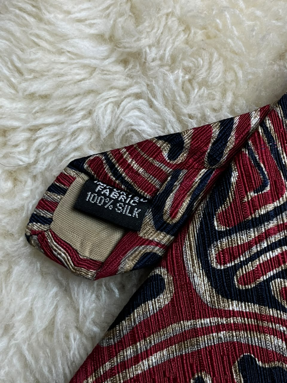 Gino Pompeii Pure Silk - Red Gold Navy Abstract Tribal Tie