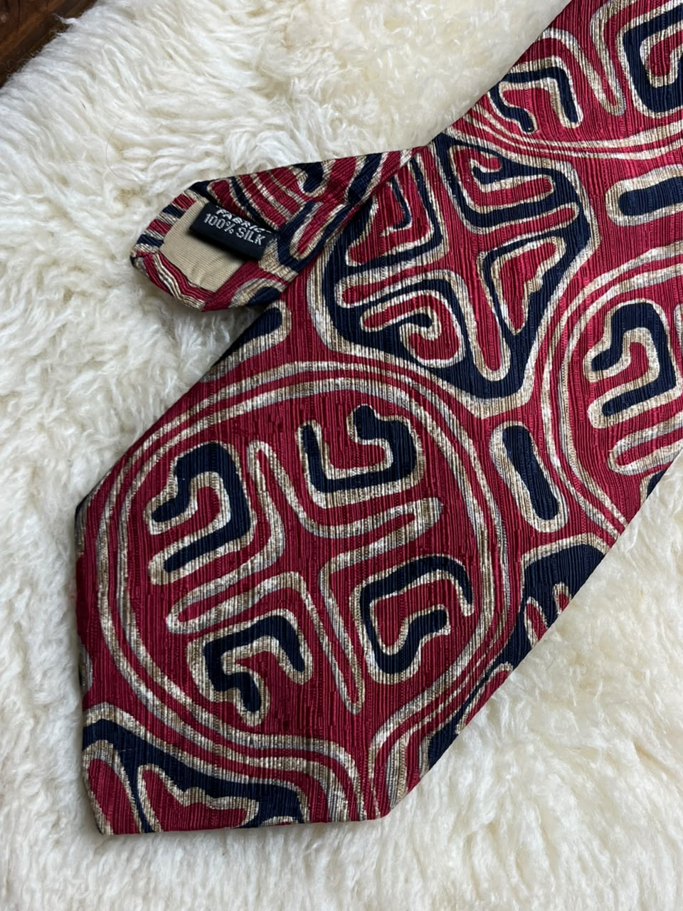 Gino Pompeii Pure Silk - Red Gold Navy Abstract Tribal Tie