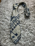 Next 100% Silk - Navy Cream Abstract Architectural Geometric tie