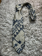 Next 100% Silk - Navy Cream Abstract Architectural Geometric tie