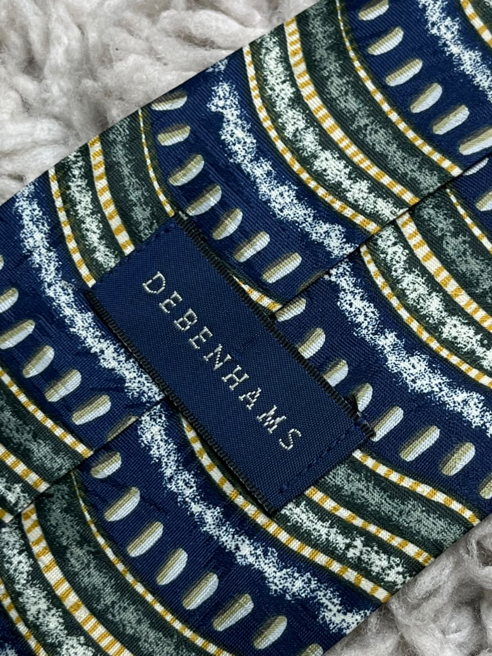 Debenhams Men's  - Navy Blue Sage Green Abstract Wavy Tie