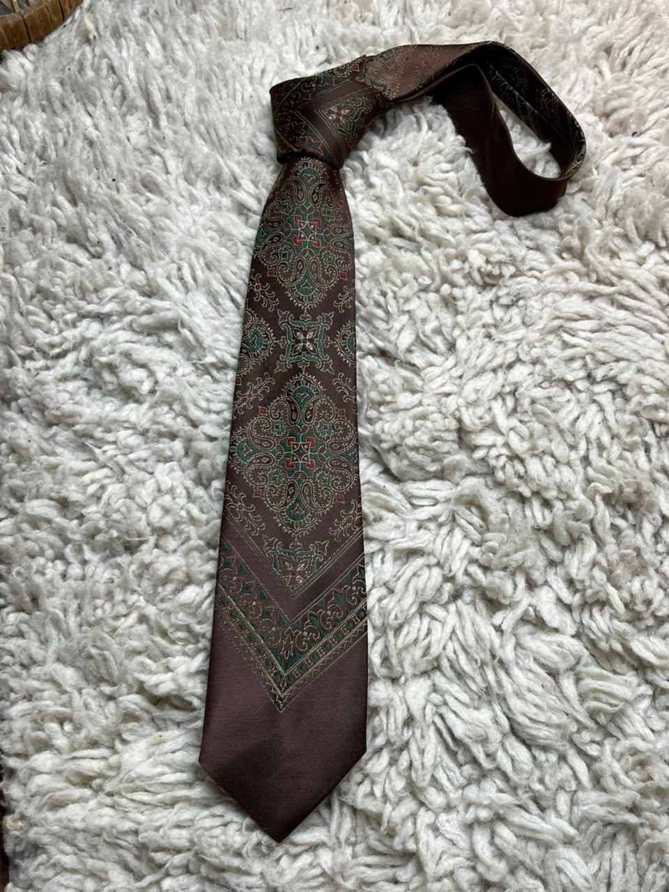 Designed by Charmes - Brown Gold Green Baroque Medallion Necktie
