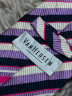 Van Heusen 100% Silk Striped - Navy Blue, Pink, Lavender & Cream Tie