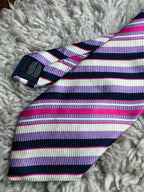 Van Heusen 100% Silk Striped - Navy Blue, Pink, Lavender & Cream Tie