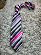 Van Heusen 100% Silk Striped - Navy Blue, Pink, Lavender & Cream Tie