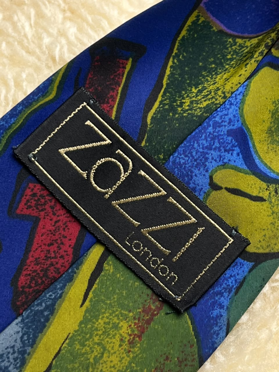 ZAZZI London Mens Blue Green Abstract Graphic Geometric Art Polyester Tie