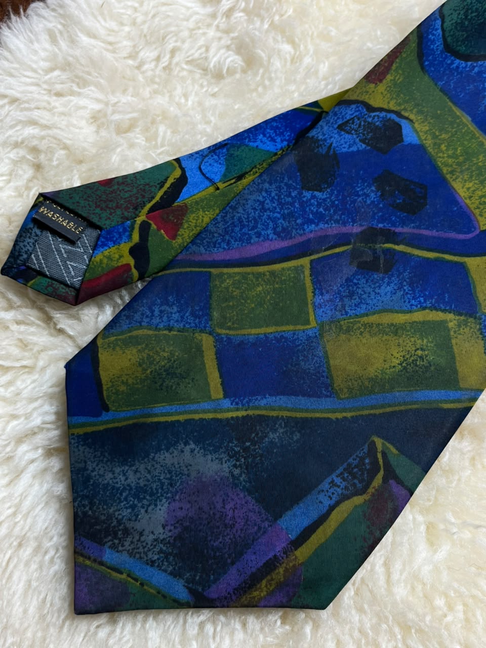 ZAZZI London Mens Blue Green Abstract Graphic Geometric Art Polyester Tie