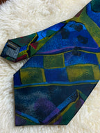 ZAZZI London Mens Blue Green Abstract Graphic Geometric Art Polyester Tie