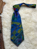 ZAZZI London Mens Blue Green Abstract Graphic Geometric Art Polyester Tie