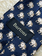 Burtons Navy Blue Beige Frog Novelty Animal Print Tie