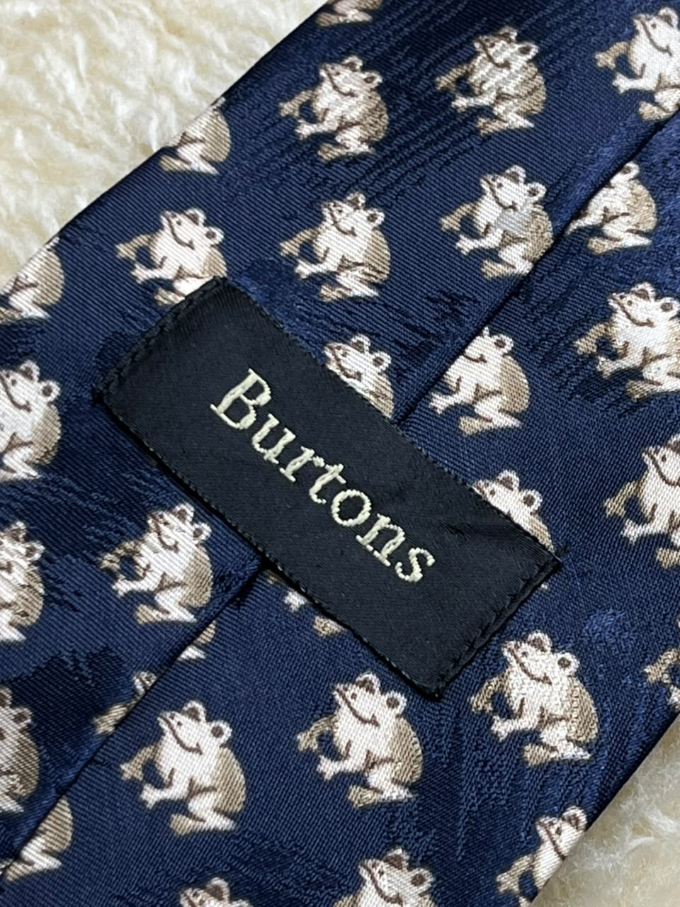 Burtons Navy Blue Beige Frog Novelty Animal Print Tie