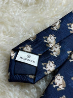 Burtons Navy Blue Beige Frog Novelty Animal Print Tie