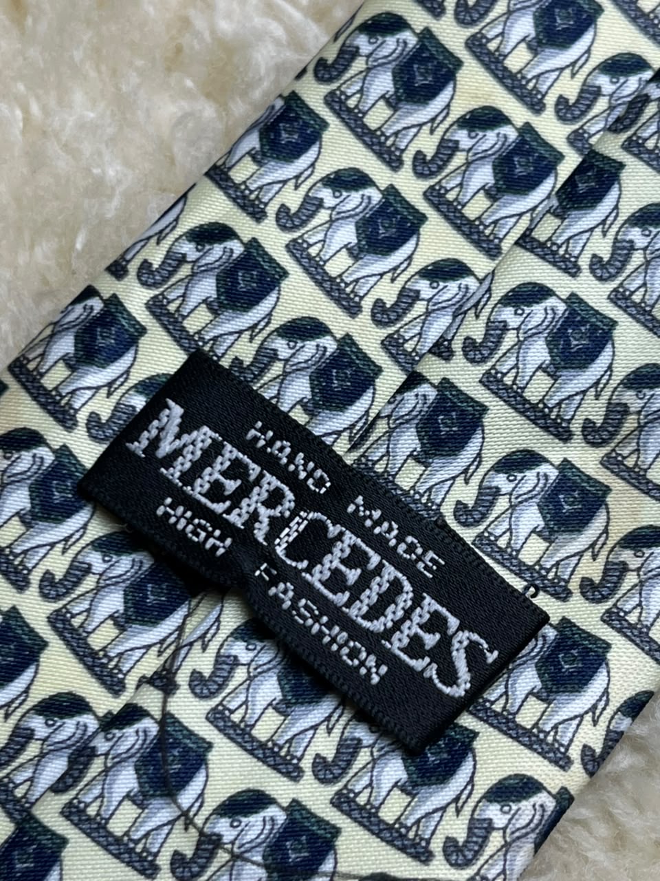 Mercedes Necktie Cream Yellow Elephant Novelty Animal Tie