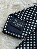 D'Alembi Pure Silk - Black & Silver Checkered Geometric Tie