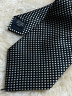 D'Alembi Pure Silk - Black & Silver Checkered Geometric Tie