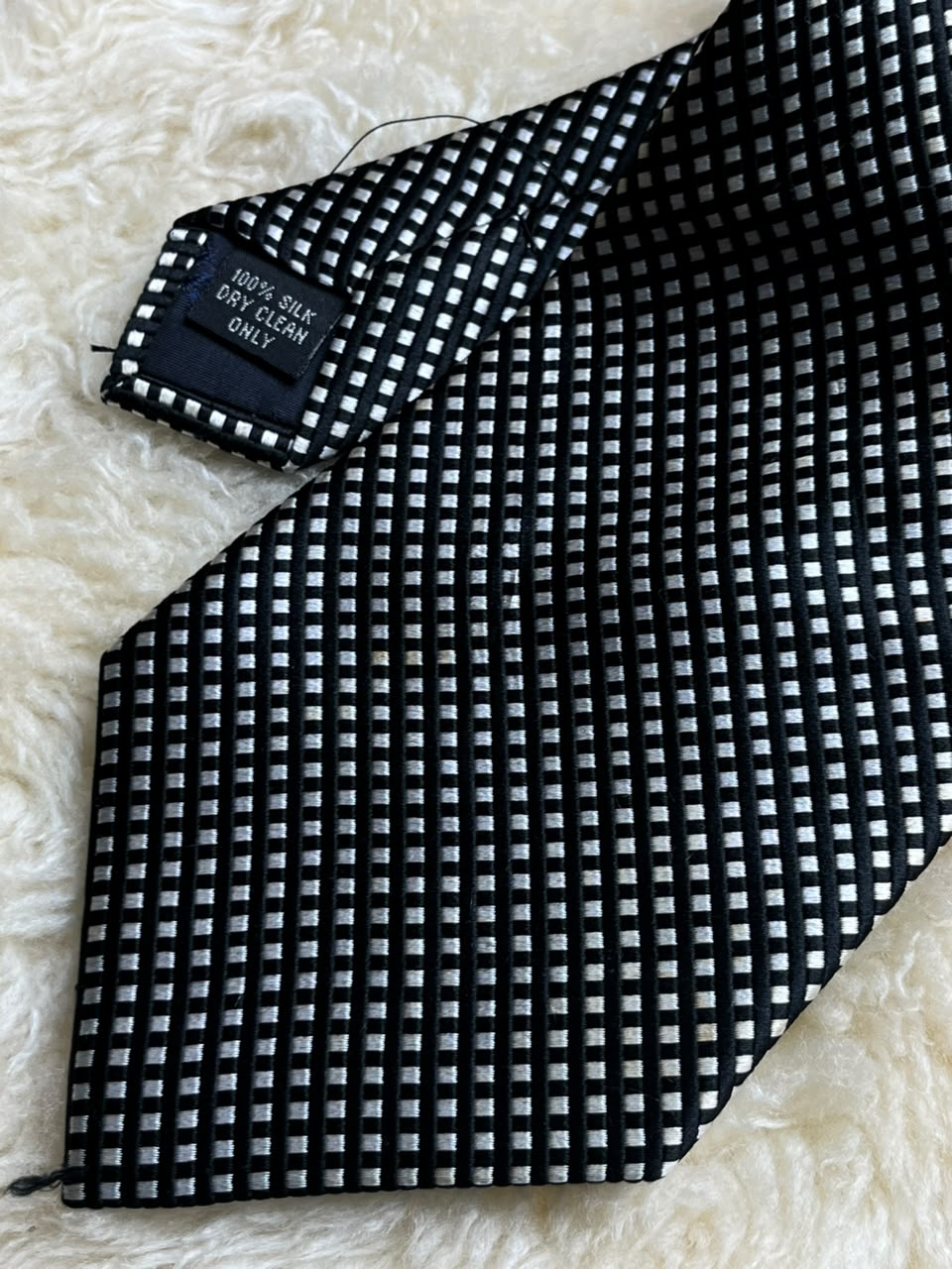 D'Alembi Pure Silk - Black & Silver Checkered Geometric Tie