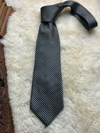 D'Alembi Pure Silk - Black & Silver Checkered Geometric Tie
