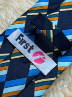 First Mens Polyester - Navy Blue Geometric Colorblock Tie