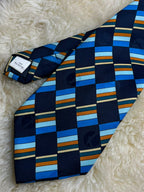 First Mens Polyester - Navy Blue Geometric Colorblock Tie
