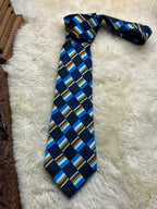 First Mens Polyester - Navy Blue Geometric Colorblock Tie