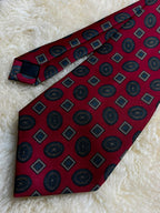 Deep Red Geometric Medallion - Mens Slate Blue Diamond Print Tie