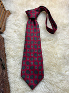 Deep Red Geometric Medallion - Mens Slate Blue Diamond Print Tie