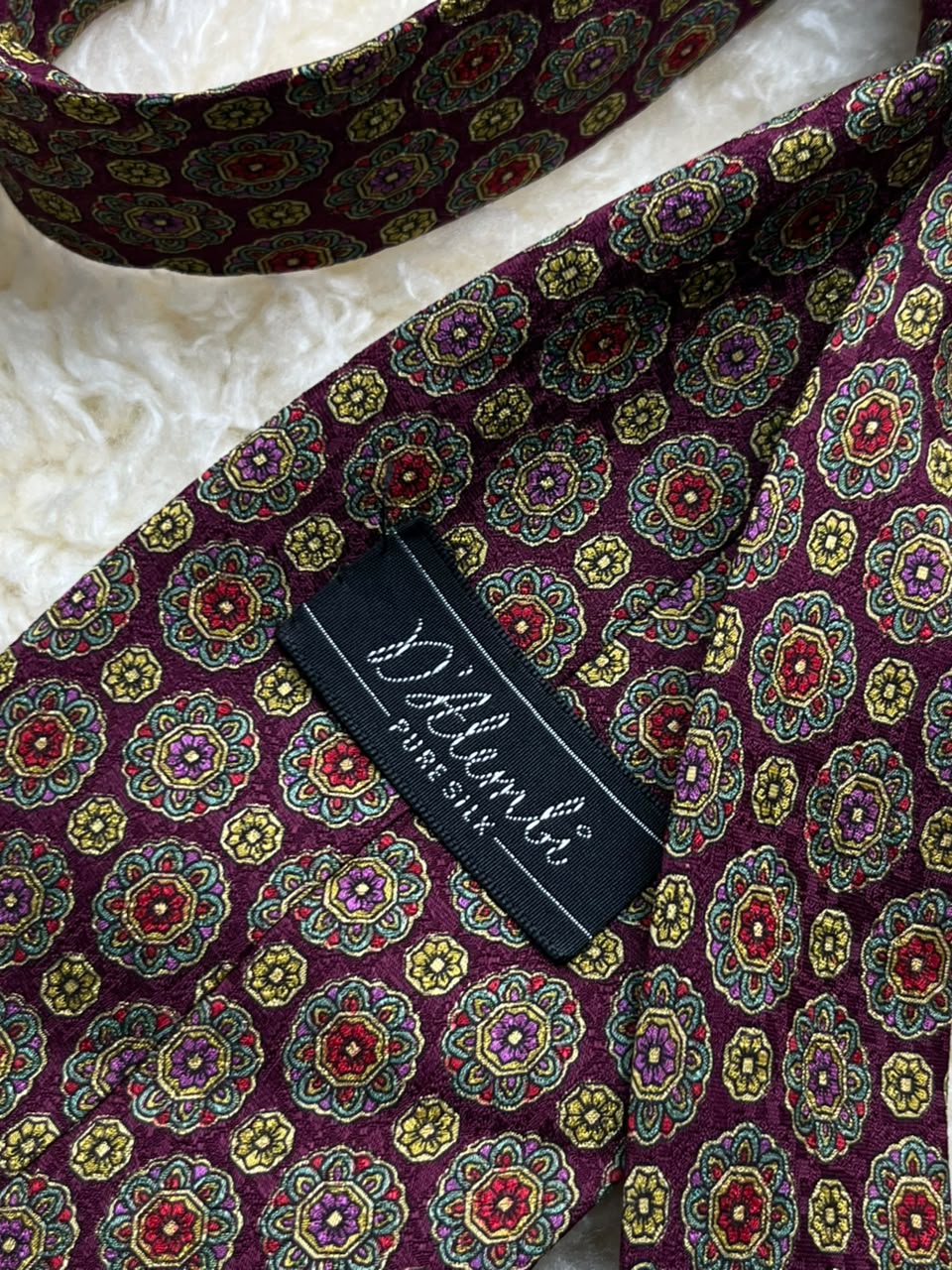 D'Alembi Pure Silk - Burgundy Red Floral Medallion Tie
