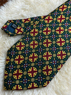 Past Times 100% Silk - Green Medieval Stained Glass Rosette Tie