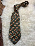 Past Times 100% Silk - Green Medieval Stained Glass Rosette Tie