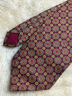 D'Alembi Pure Silk - Burgundy Red Floral Medallion Tie