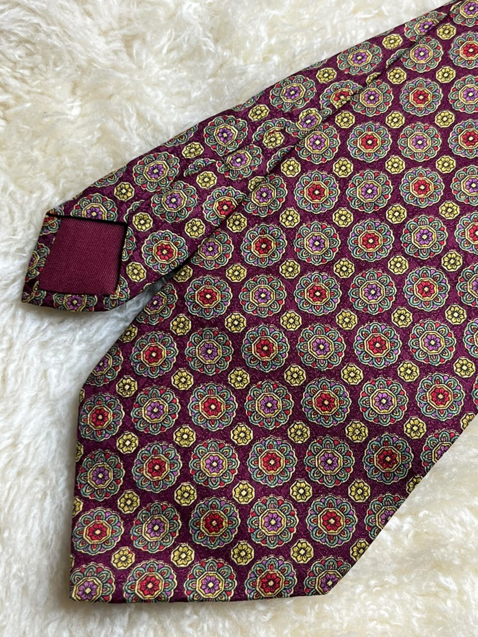 D'Alembi Pure Silk - Burgundy Red Floral Medallion Tie