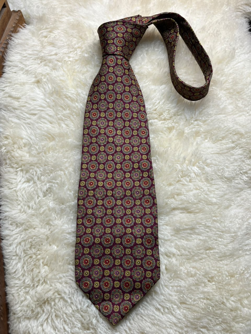 D'Alembi Pure Silk - Burgundy Red Floral Medallion Tie