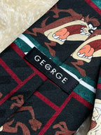 George Looney Tunes Taz Soccer - Black Graphic Tasmanian Devil Tie