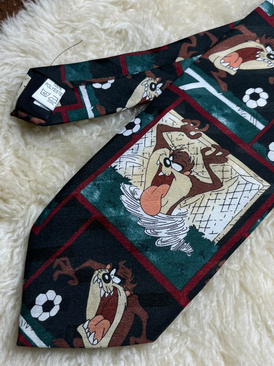 George Looney Tunes Taz Soccer - Black Graphic Tasmanian Devil Tie