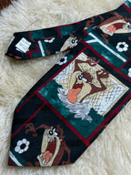 George Looney Tunes Taz Soccer - Black Graphic Tasmanian Devil Tie