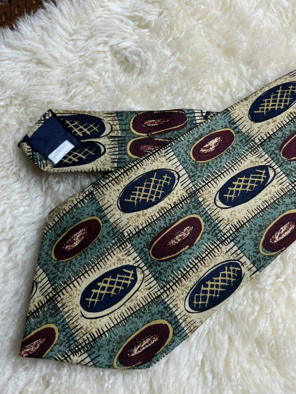 Burton Menswear Abstract Geometric -Sage Green & Navy Necktie