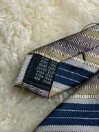 Roche 100% Pure Silk Striped - Navy Blue, Gold & Taupe Textured Tie