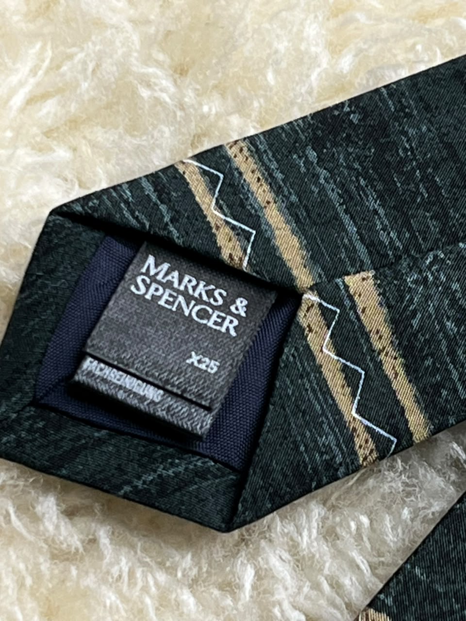 Marks & Spencer 100% Silk  - Dark Forest Green Textured Stripe Tie