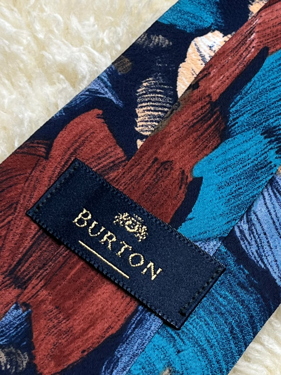 Burton Abstract Floral -  Painterly Rust Red & Teal Blue Necktie