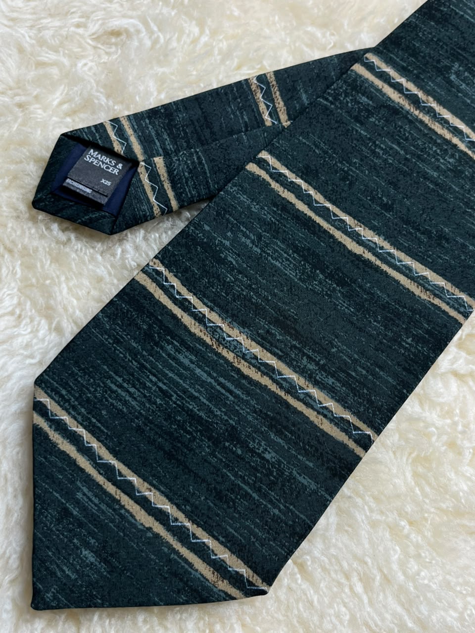 Marks & Spencer 100% Silk  - Dark Forest Green Textured Stripe Tie