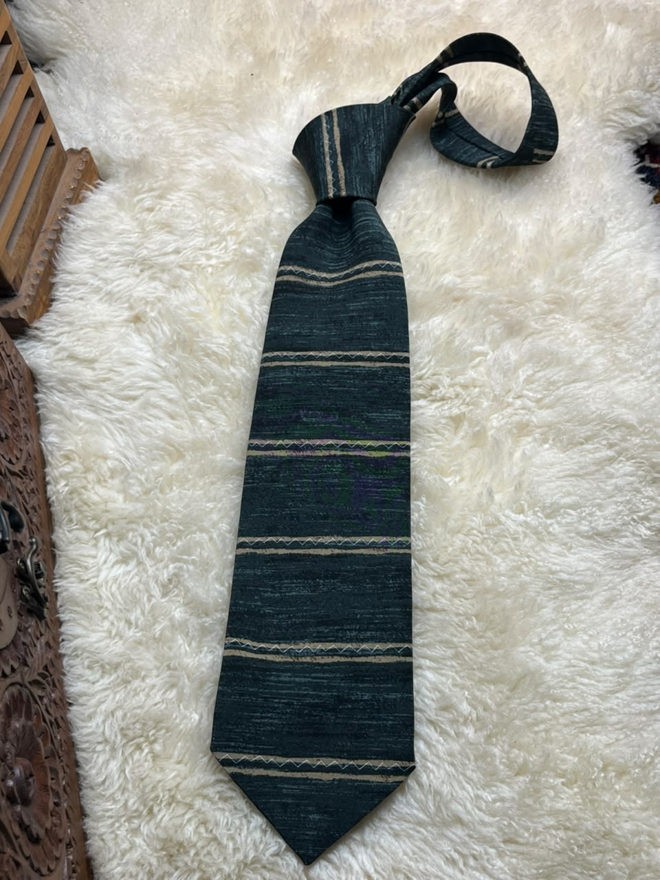 Marks & Spencer 100% Silk  - Dark Forest Green Textured Stripe Tie