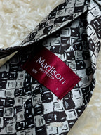 Madison Geometric Necktie - Black & White Mosaic Print Retro Tie