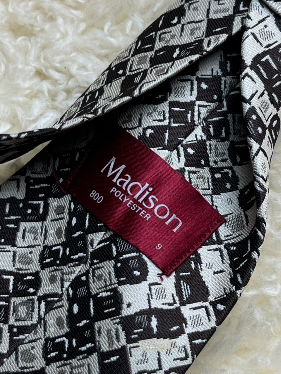 Madison Geometric Necktie - Black & White Mosaic Print Retro Tie