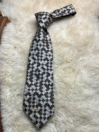 Madison Geometric Necktie - Black & White Mosaic Print Retro Tie