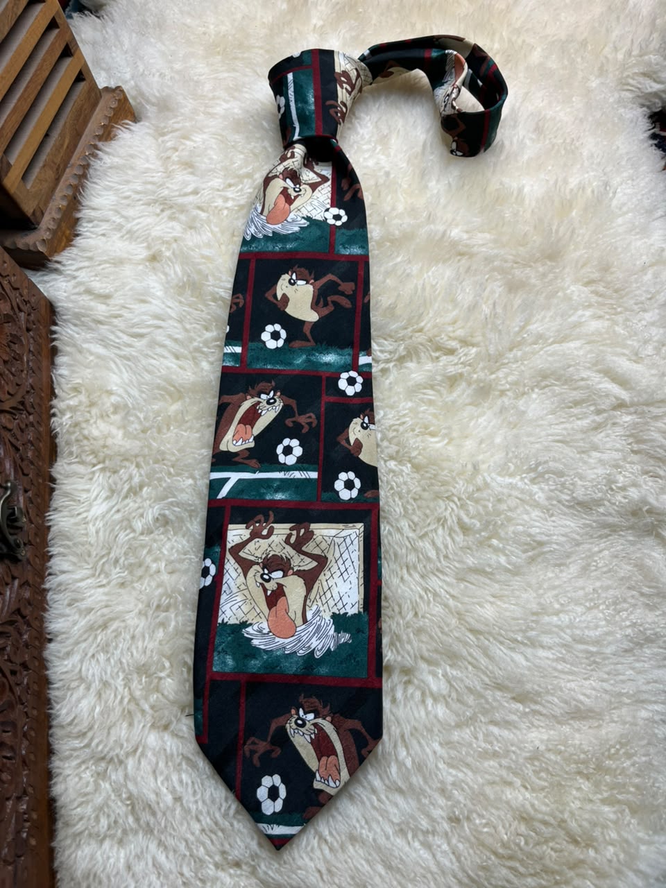 George Looney Tunes Taz Soccer - Black Graphic Tasmanian Devil Tie
