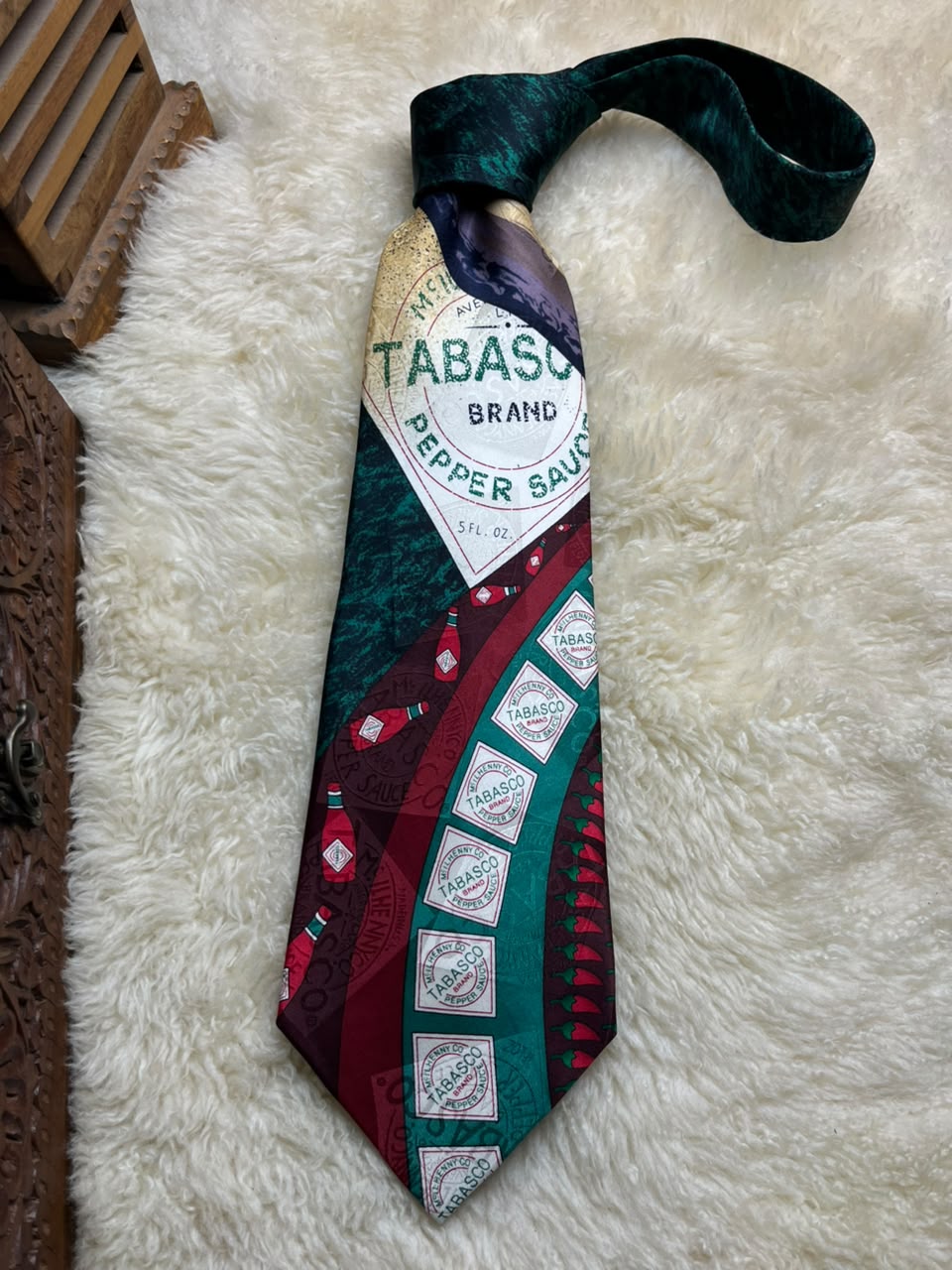 Tabasco Silk McIlhenny Co Hot Pepper Sauce Bottle Novelty Green Red Tie